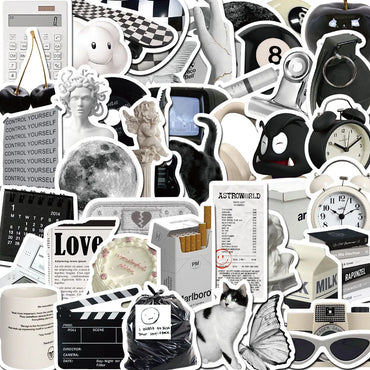 10/30/61pcs Ins Style Cute Stickers Black White Simple Decals Decoration DIY Phone Notebook Suitcase Laptop Fridge Wall Sticker (ONLINE ORDER ONLY)