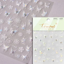 Shiny White Pink Blue Gold Snowflakes Hexagon Water Bubbles Winter 5D Self Adhesive Nail Art Stickers Rhinestone Manicure Decals (ONLINE ORDER ONLY)