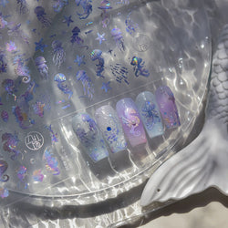 Romantic Mermaid Tail Water Bubbles Seahorse Shell Starfish Coral Pearl Pendant Self Adhesive Nail Art Stickers Manicure Decals (Online Order Only)
