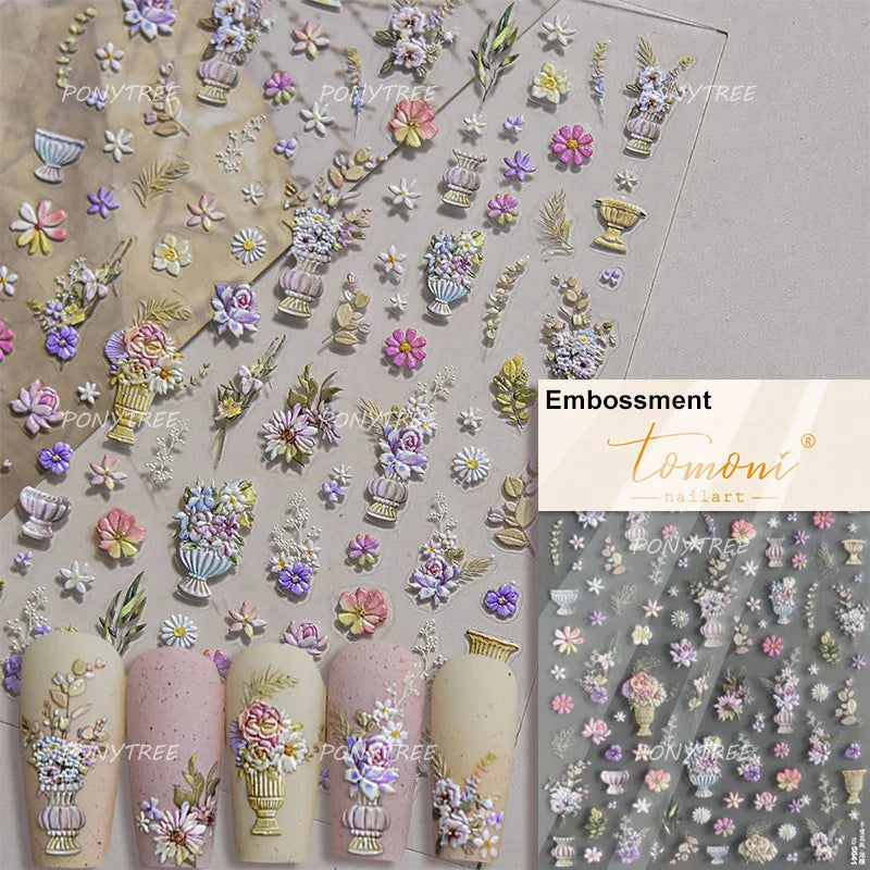 Colourful Butterfly Rose Flower Tulip Daisy Moth Orchid Narcissus 3D Self Adhesive Nail Art Decorations Stickers Manicure Decals (ONLINE ORDER ONLY)