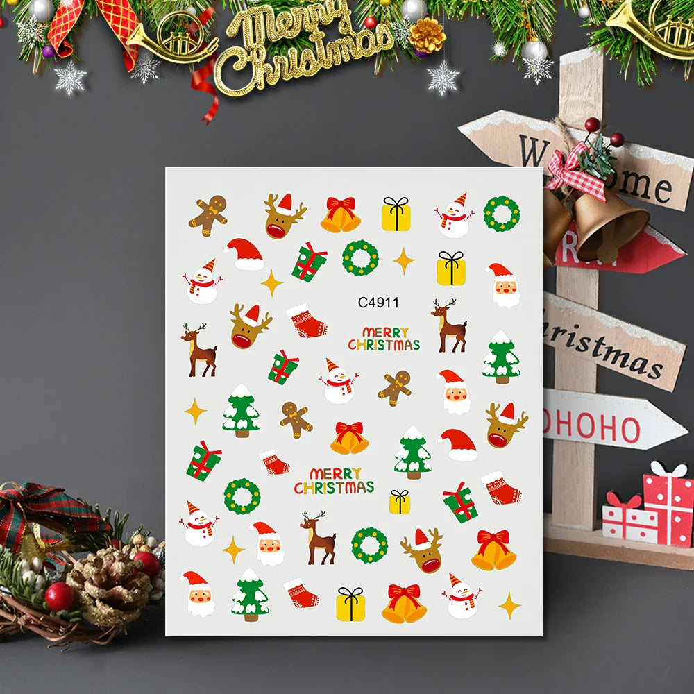 Christmas Greenery Nail Stickers Xmas Holly Animal Penguin Candy Winter Sliders Decor 2024 Holiday Decals Manicure Tips Foils *& (ONLINE ORDER ONLY)