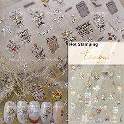 Retro Mini Flower Vintage Leaves Hot Stamping Petal Daisy Delicate Chic Self Adhesive Nail Art Stickers Manicure Decal Wholesale (ONLINE ORDER ONLY)