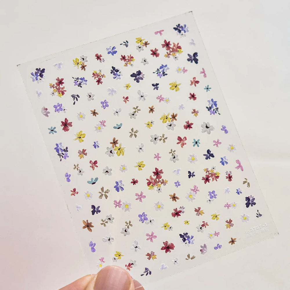 Wild Flower Oil Painting Small Variegated Daisy Peach Blossom Lavender Spring Petal Adhesive Nail Art Stickers Manicure Decals (Online Order Only)
