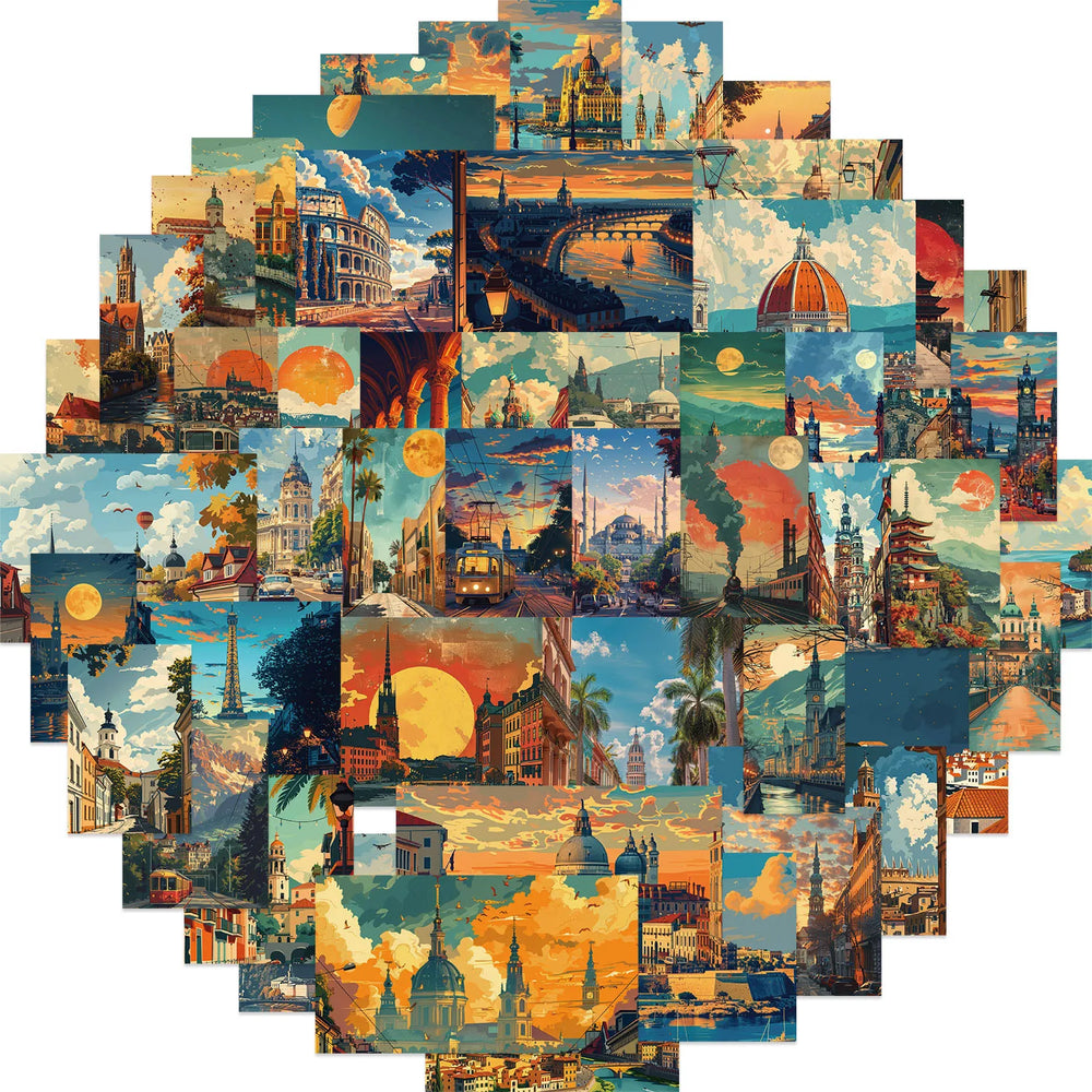 50pcs Retro Landscape Painting Stationery Sticker Asethetic Natural Landscape Scrapbook Sticker DIY Decor Luggage Sticker (ONLINE ORDER ONLY)
