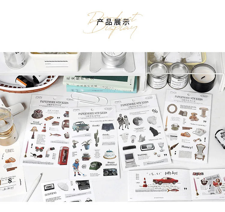 2Pc Ins Cute Retro Sticker Planner Collage Scrapbook DIY Material Decoration Stickers Personalized Art Supplies Stationery (ONLINE ORDER ONLY)