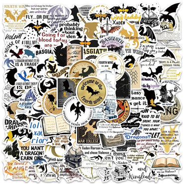 10/50/100pcs Fantasy Dragons Fourth Wing Book Stickers Aesthetic Decals DIY Stationery Notebook Phone Luggage Waterproof Sticker (ONLINE ORDER ONLY)