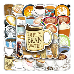 50Pcs Coffee Cartoon Waterproof Vinyl Stickers for Skateboard Snowboard Decal (Online Order Only)