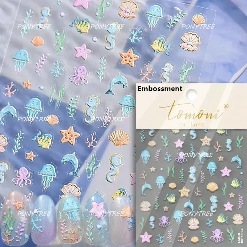 Beach Colourful Conch Dolphin Shell Starfish Jellyfish Star Summer Sea Wave Vacation Mode Water Bubble Nail Art Stickers Decals (Online Order Only)