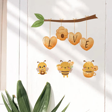 Cartoon Bee Flower Wall Sticker Kids Room Door Mural Home Decor Self Adhesive Wallpaper (ONLINE ORDER ONLY)
