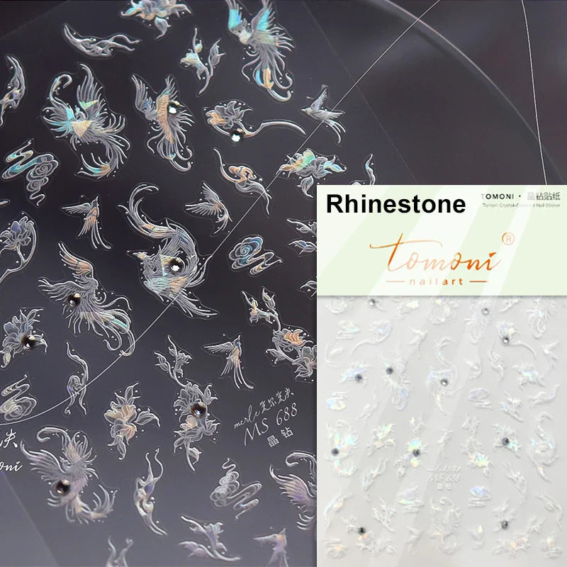 Charming White Shiny Pearl Rhinestone Wings Feathers Crown Moon Stars 3D Self Adhesive Nail Art Sticker Manicure Decal Wholesale (ONLINE ORDER ONLY)