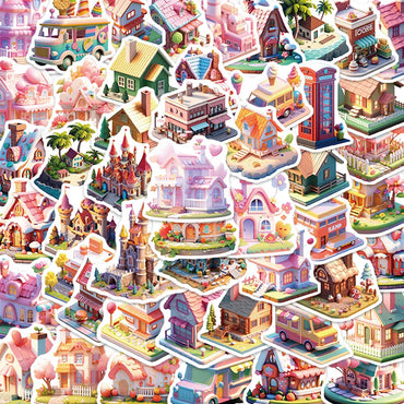 3D City Building Stickers: 10/30/50pcs Cartoon Scrapbook Laptop Phone Decals (Online Order Only)