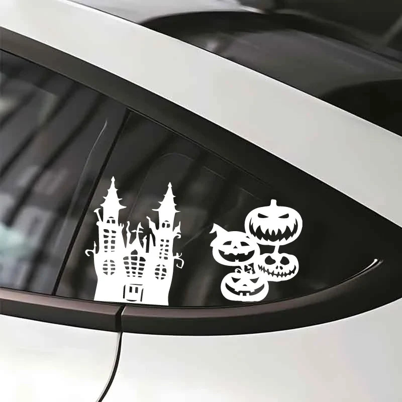 6pcs Halloween Decorative Stickers Castle Pumpkin Lantern Ghost Skull Waterproof  High Quality decal for  car ,window Stickers (ONLINE ORDER ONLY)