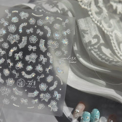 Cute 3D White Rose Flower Lace Bud Silk Bowknot Butterfly Dreamy Shiny Relief Chic Self Adhesive Nail Art Sticker Manicure Decal (ONLINE ORDER ONLY)