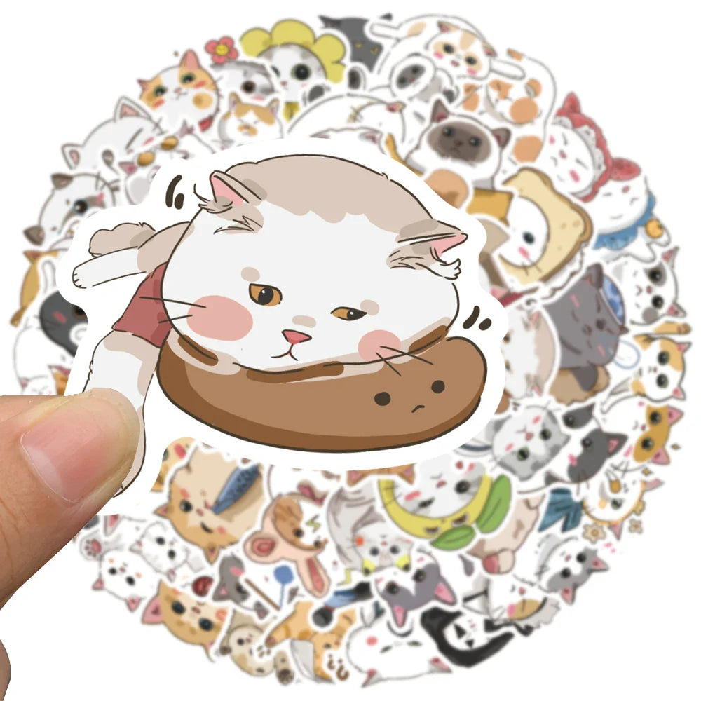 60pcs Cute Cartoon Japanese Style Cats Stickers Kids Animal Decals Vinyl Waterproof Graffiti For Luggage Phone Laptop Sticker (ONLINE ORDER ONLY)