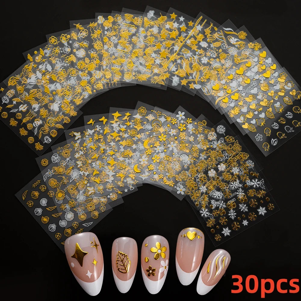 30pcs Black Flowers Nail Art Stickers 3D Self Adhesive Daisy Floral Nail Tips Design Decals Manicure Supplies For Women & Girls* (ONLINE ORDER ONLY)