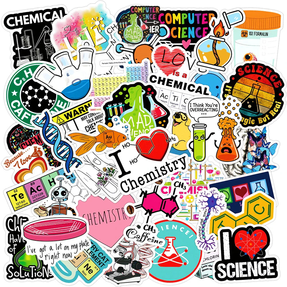 10/30/50pcs Cartoon Science Chemistry Biology Laboratory Waterproof Stickers Decals DIY Laptop Suitcase Diary Decoration Sticker (ONLINE ORDER ONLY)