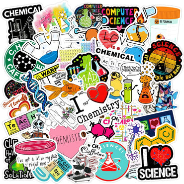 10/30/50pcs Cartoon Science Chemistry Biology Laboratory Waterproof Stickers Decals DIY Laptop Suitcase Diary Decoration Sticker (ONLINE ORDER ONLY)