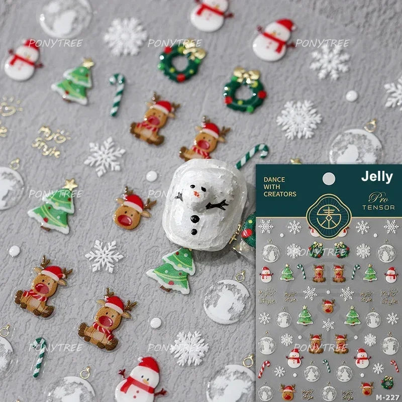 Apple Bear Bunny Snowman Winter Tree Bell Dog Self Adhesive Nail Art Stickers Snowflake Santa Claus Rhinestone Manicure Decals (ONLINE ORDER ONLY)