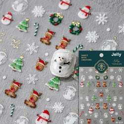 Apple Bear Bunny Snowman Winter Tree Bell Dog Self Adhesive Nail Art Stickers Snowflake Santa Claus Rhinestone Manicure Decals (ONLINE ORDER ONLY)