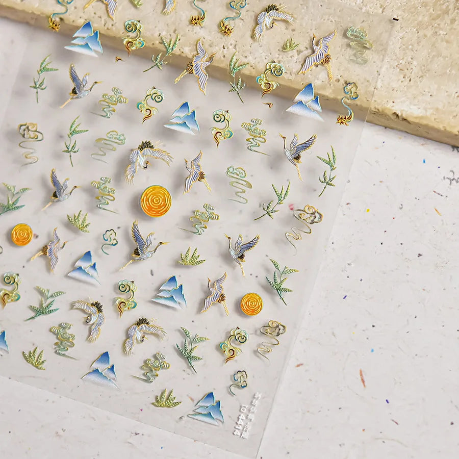 Autumn Fall Sunflower Rabbit Leaves Crane Rose Sun Mountain Hill Produce Good Harvests Cookie Nail Art Sticker Decoration Decals (ONLINE ORDER ONLY)