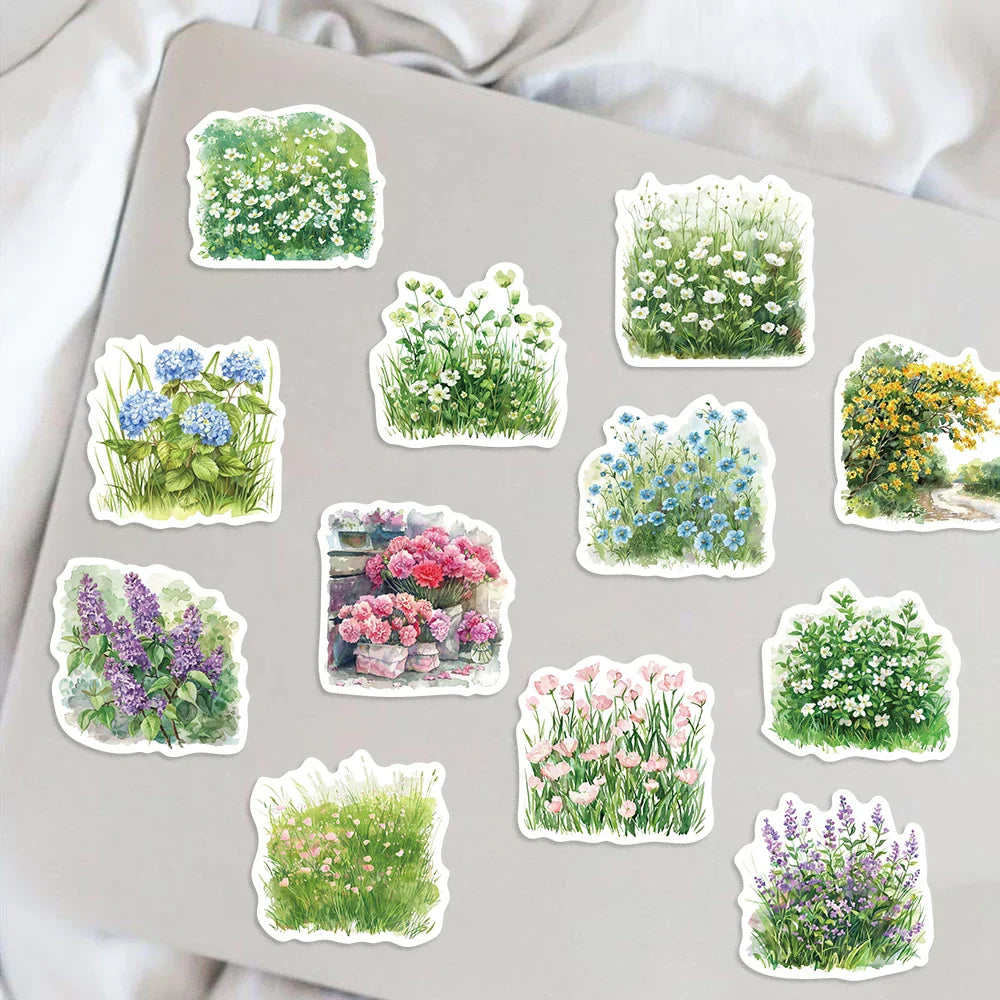 50pcs Watercolor Summer Flower Stickers Laptop Suitcase Graffiti Skateboard Luggage Waterproof PVC Stickers Kids Gift Toys (Online Order Only)