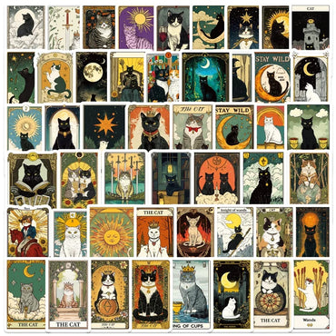 10/30/50PCS Vintage Tarot Cat Sticky PVC Sticker Aesthetic Children's Stationery DIY Decoration Scrapbooking School Supplies (Online Order Only)