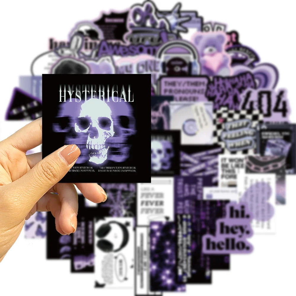 10/30/60PCS Ins Style Black Purple Stickers Aesthetic Cartoon Graffiti Toys DIY Fridge Skateboard Helmet Phone Wall Decals Toys (ONLINE ORDER ONLY)