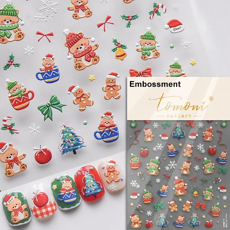 Shiny White Pink Blue Gold Snowflakes Hexagon Water Bubbles Winter 5D Self Adhesive Nail Art Stickers Rhinestone Manicure Decals (ONLINE ORDER ONLY)
