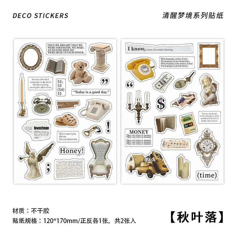2Pc Ins Cute Retro Sticker Planner Collage Scrapbook DIY Material Decoration Stickers Personalized Art Supplies Stationery (ONLINE ORDER ONLY)
