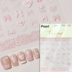French Style Colorful Square Grid Rhombus Stripe Bowknot Line 3D Self Adhesive Nail Art Stickers Shiny Rhinestone Manicure Decal (Online Order Only)