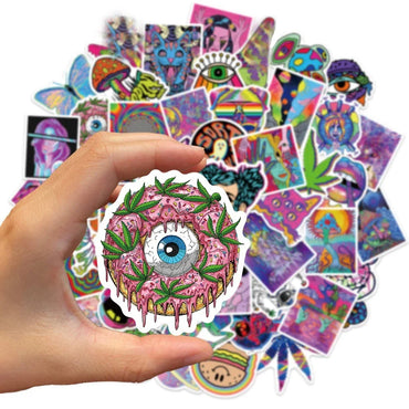 10/30/50PCS Art Psychedelic Graffiti Stickers Aesthetic Cartoon Kid Toys Decals Luggage Helmet Laptop Guitar Waterproof Sticker (ONLINE ORDER ONLY)