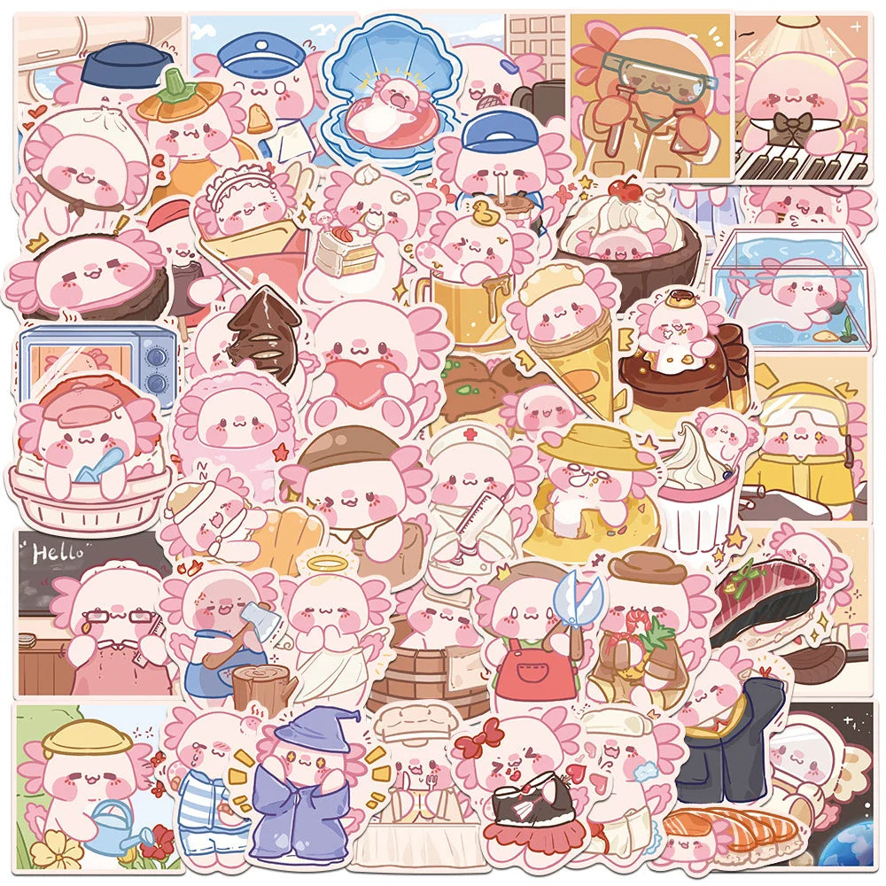 Axolotl Cartoon Stickers Pack - Cute, Funny, Waterproof Decals for Phone, Laptop, Notebook, Suitcase (Online Order Only)