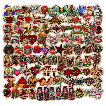 10/30/50/100pcs Retro Old School Tattoo Waterproof Stickers Skateboard Laptop Bike Motorcycle Cool Graffiti Sticker Decal Toy (ONLINE ORDER ONLY)