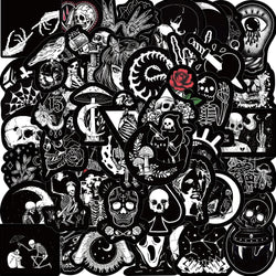 10/25/50pcs Black and White Gothic Skull Stickers Decals Cartoon Graffiti DIY  Notebook Luggage Wall Decoration PVC Sticker (Online Order Only)