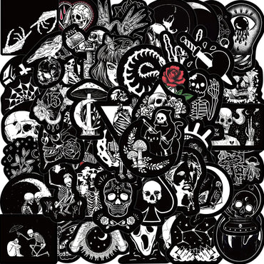 10/25/50pcs Black and White Gothic Skull Stickers Decals Cartoon Graffiti DIY  Notebook Luggage Wall Decoration PVC Sticker (Online Order Only)