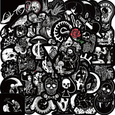 10/25/50pcs Black and White Gothic Skull Stickers Decals Cartoon Graffiti DIY  Notebook Luggage Wall Decoration PVC Sticker (Online Order Only)