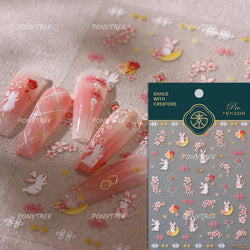 Rabbit Bunny Moon Flower Lantern Peach Blossom Star Bowknot Self Adhesive Nail Art Stickers Rhinestone Delicate Manicure Decals (ONLINE ORDER ONLY)