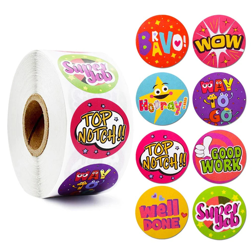 100-500pcs Cute Reward Stickers Roll with Word Motivational Stickers for School Teacher Kids Student Stationery Stickers Kids (Online Order Only)