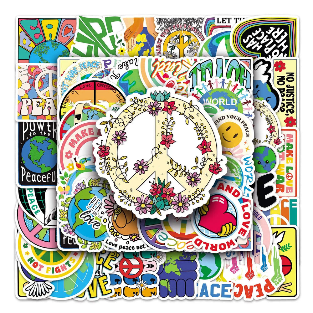 50Pcs World Peace Cartoon Waterproof Vinyl Stickers for Skateboard Snowboard (Online Order Only)