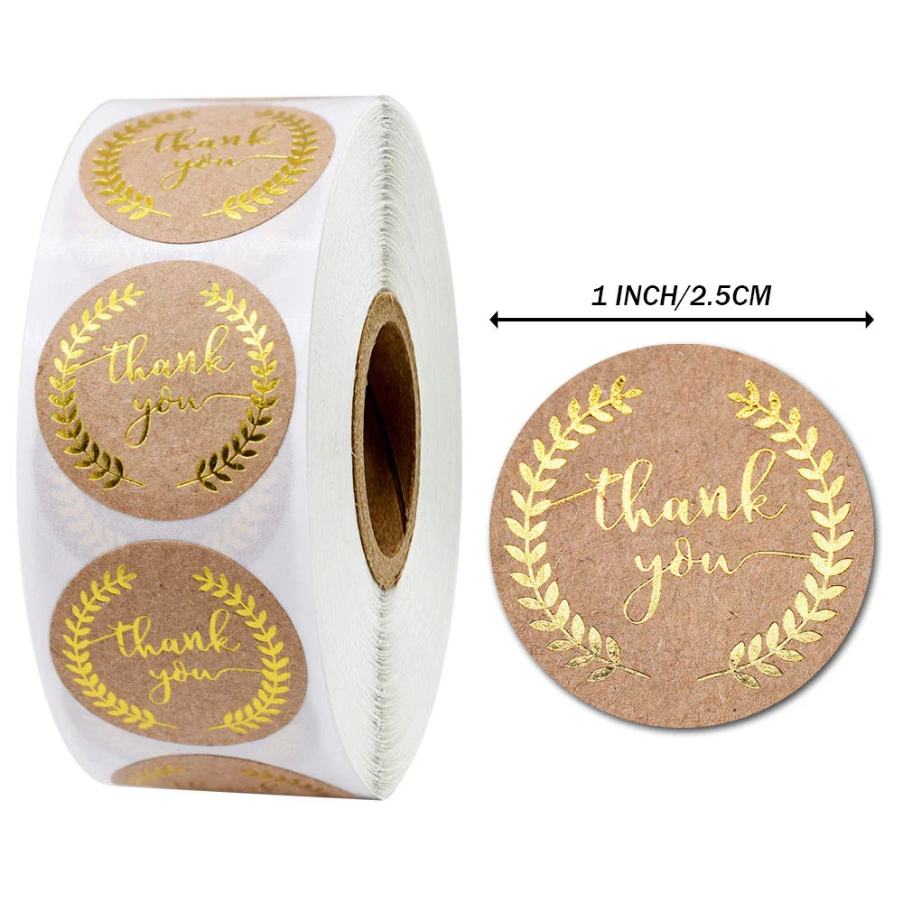 500pcs/roll Flowers Thank You Sticker Labels Round Reward Stickers Wedding Party Decor Envelope Seals Stickers Stationery (Online Order Only)