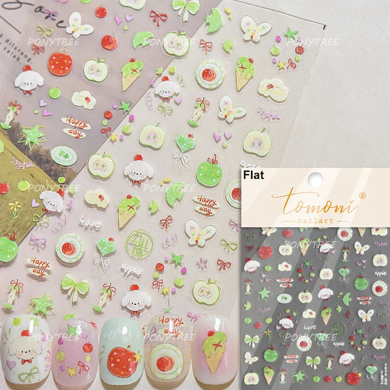 Fruits Apple Strawberry Animals Bear Dog Party Dream Flower Bone Rain Self Adhesive Nail Art Decoration Sticker Manicure Decals (Online Order Only)