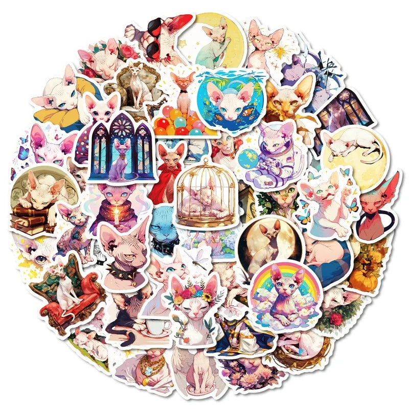 10/30/50PCS Cartoon Cat Flower Sticky PVC Sticker Aesthetic DIY Decoration Scrapbooking Hand Accounting Supplies for Kids (Online Order Only)