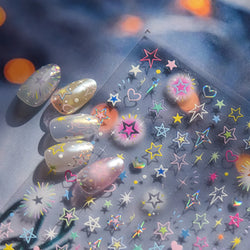 Colorful Starry Light Starburst Love Heart Halo Dyeing Soft Reliefs Self Adhesive Nail Art Decoration Stickers Manicure Decals (ONLINE ORDER ONLY)