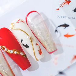 Chinese Black Red Lucky Carp Fish 3D Self Adhesive Nail Art Stickers 5D Soft Relief Nail Phone Decals Goldfish Beach Sea Summer (ONLINE ORDER ONLY)