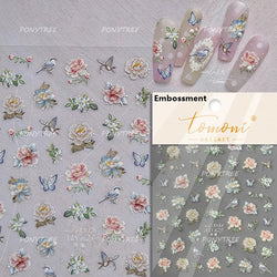 Pink Rose Flower Rambler Heart Bowknot Butterfly Shiny Soft Relief Adhesive Nail Art Stickers Romantic Spring 3D Manicure Decals (ONLINE ORDER ONLY)