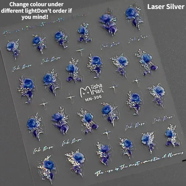 Hummingbird Iris Butterfly Peony Rose Tulip Daisy Lily Flowers Morning Glory Pearl Rhinestones Nail Art Sticker Decoration Decal (ONLINE ORDER ONLY)
