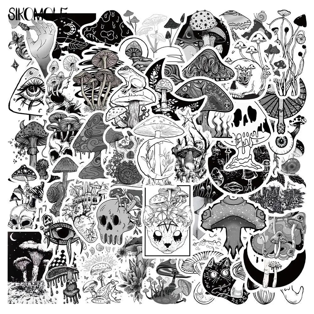 Gothic Black White Graffiti Stickers Horror Mushroom Skateboard Diary Decals (ONLINE ORDER ONLY)