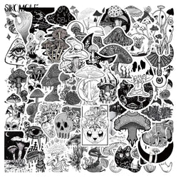 Gothic Black White Graffiti Stickers Horror Mushroom Skateboard Diary Decals (ONLINE ORDER ONLY)