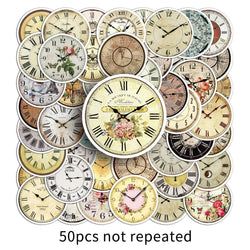 50Pcs Cartoon Pocket Watch Graffiti Stickers for Helmet Wall DIY Decoration (Online Order Only)