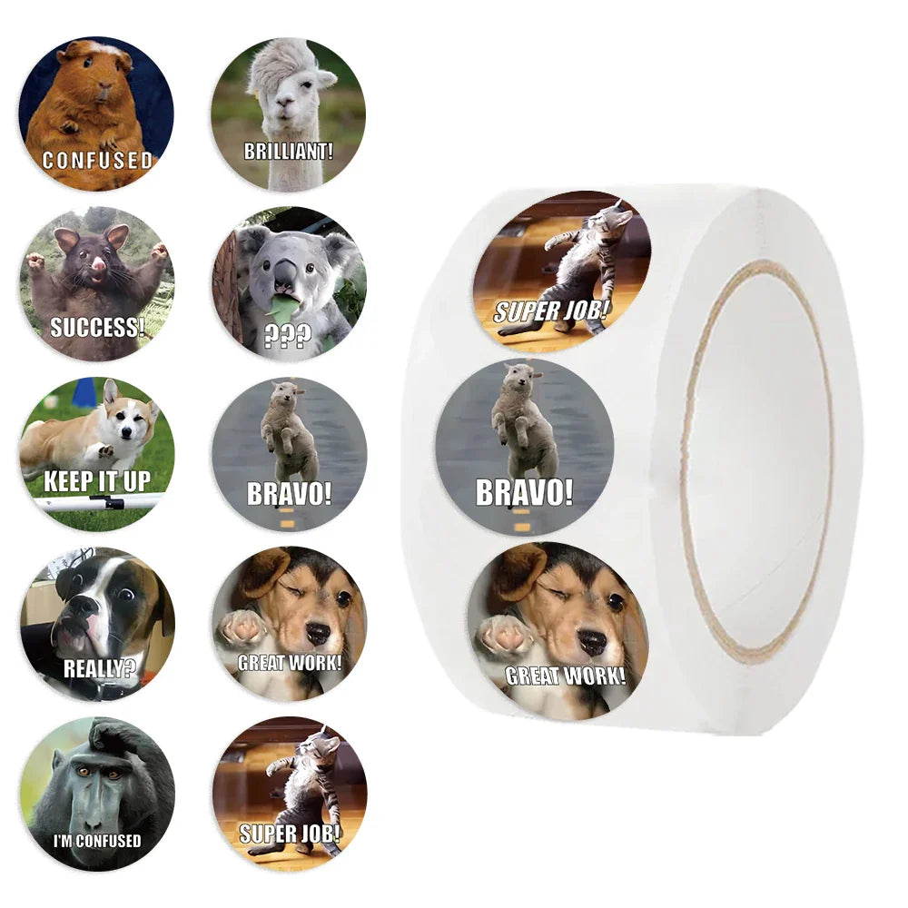 500PCS/Roll Animals Stickers For Kids Reward School Classroom Cartoon Cute Stickers For Teachers Parents DIY Craft (ONLINE ORDER ONLY)